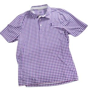 Cutter & Buck Polo Women XL Purple Blue Plaid DryTec UPF 50+ Golf Shirt Athletic